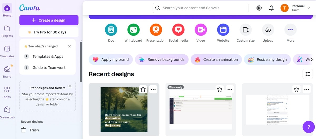 Canva's interface
